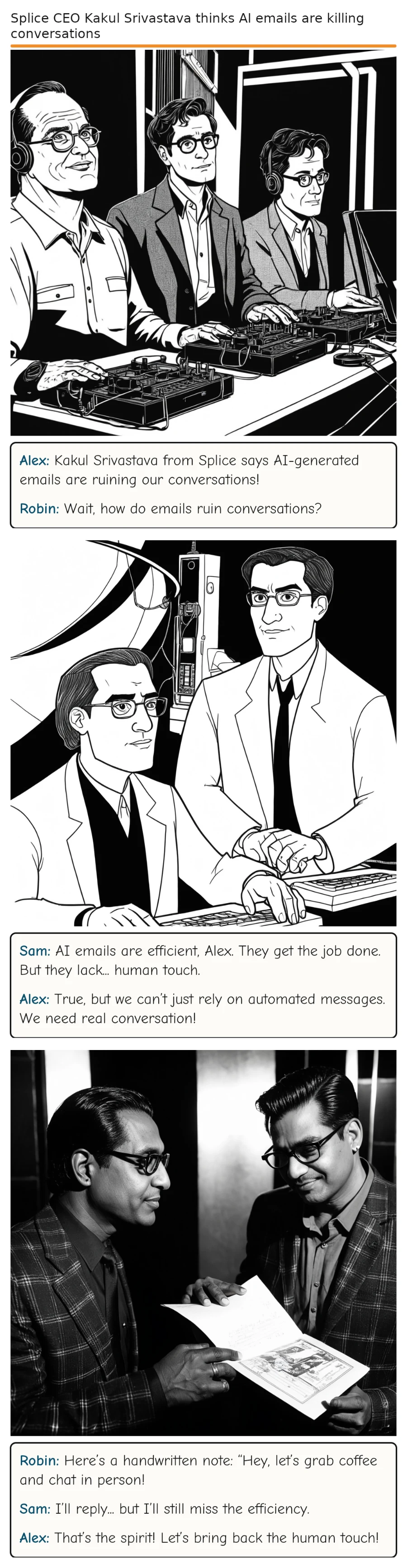 Splice CEO Kakul Srivastava thinks AI emails are killing conversations — comic strip
