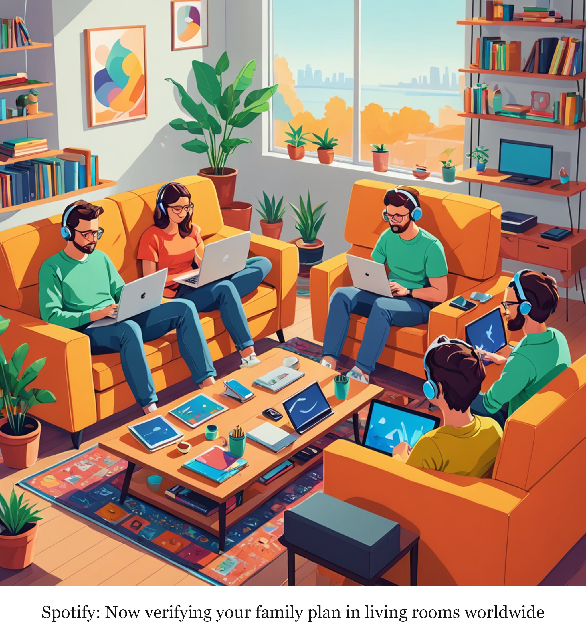 Spotify says yes, it is busting people for using Family Plan sharing too widely — one-panel cartoon