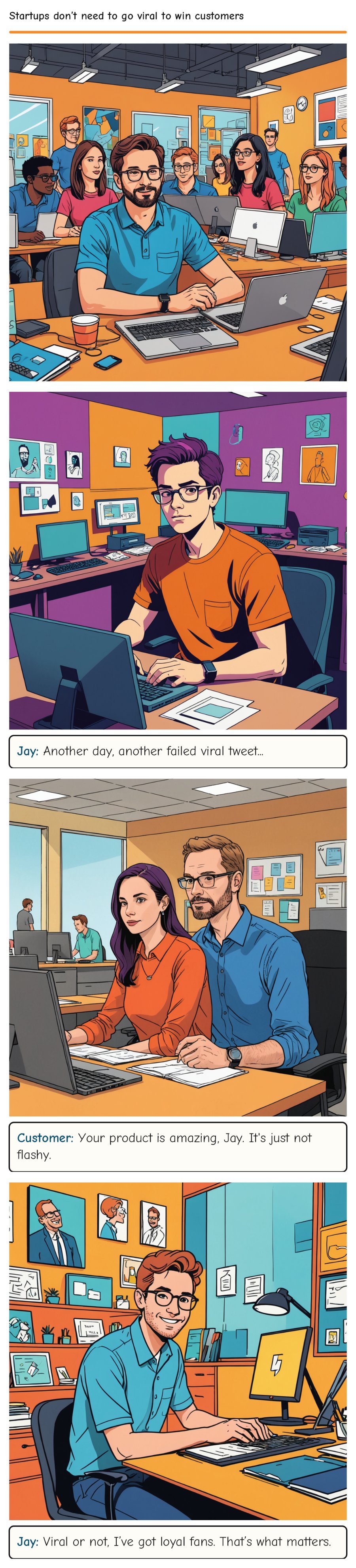 Startups don’t need to go viral to win customers — comic strip