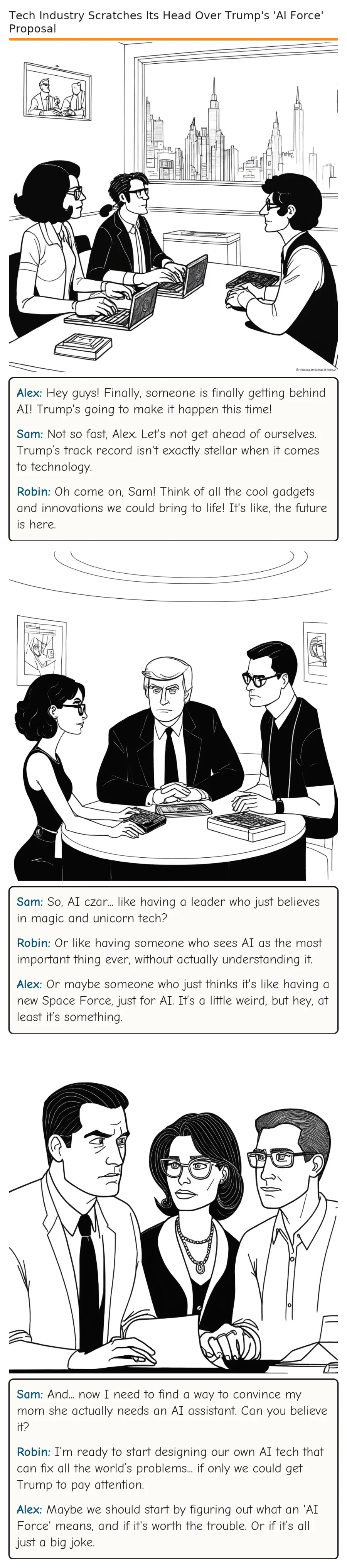 Tech Industry Scratches Its Head Over Trump's 'AI Force' Proposal — comic strip