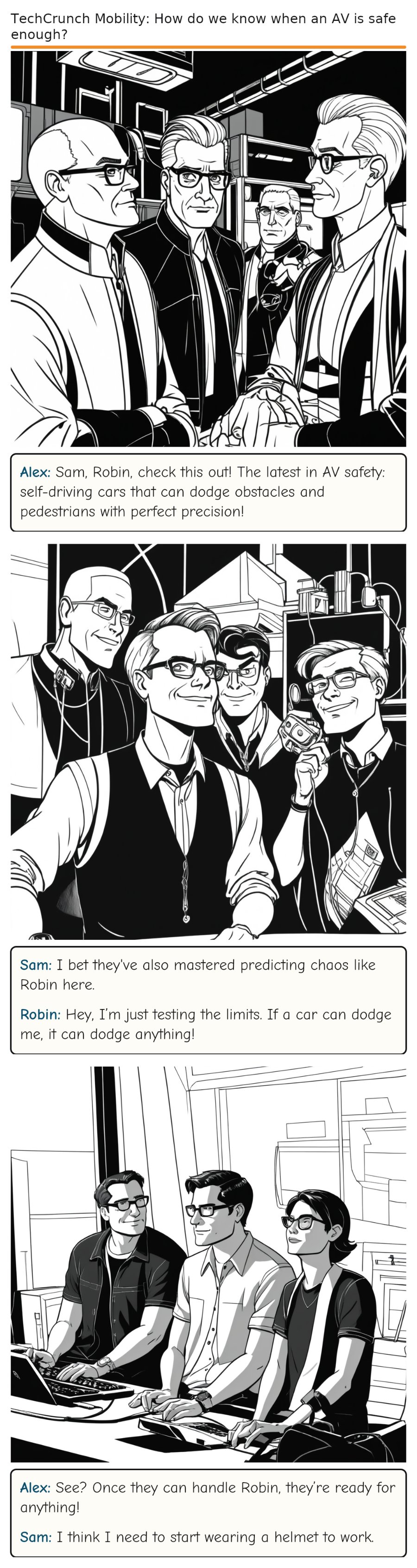 TechCrunch Mobility: How do we know when an AV is safe enough? — comic strip