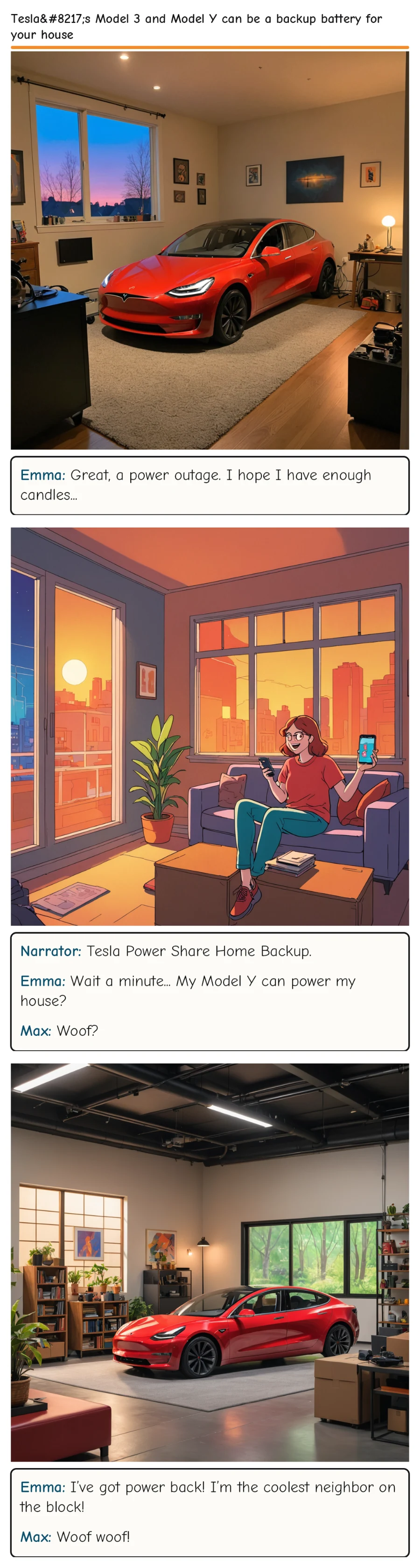 Tesla’s Model 3 and Model Y can be a backup battery for your house — comic strip