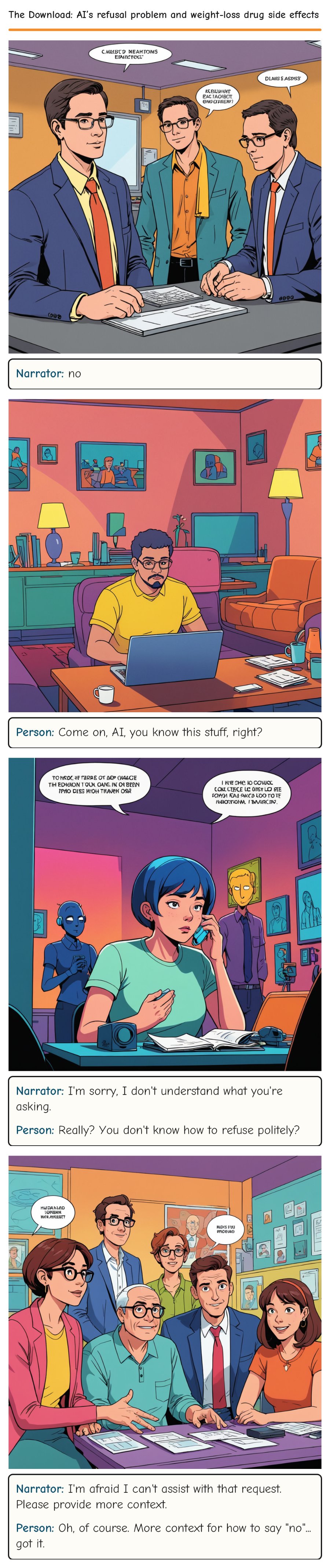 The Download: AI’s refusal problem and weight-loss drug side effects — comic strip