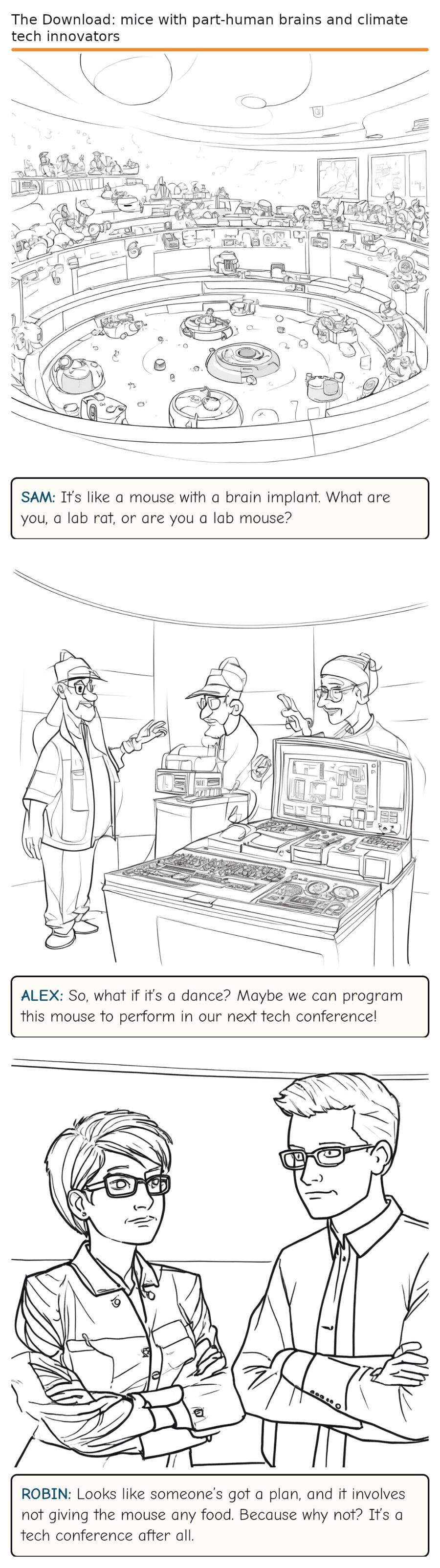 The Download: mice with part-human brains and climate tech innovators — comic strip