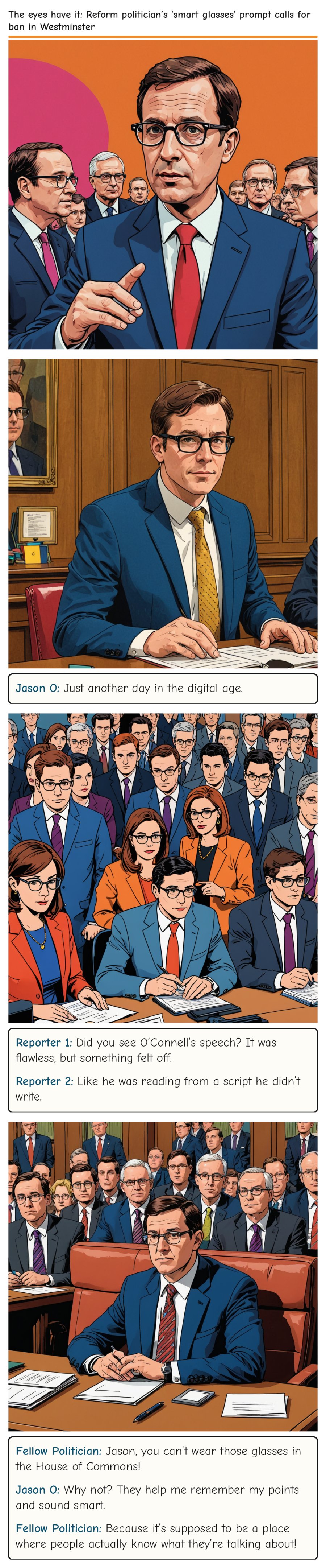 The eyes have it: Reform politician’s ‘smart glasses’ prompt calls for ban in Westminster — comic strip