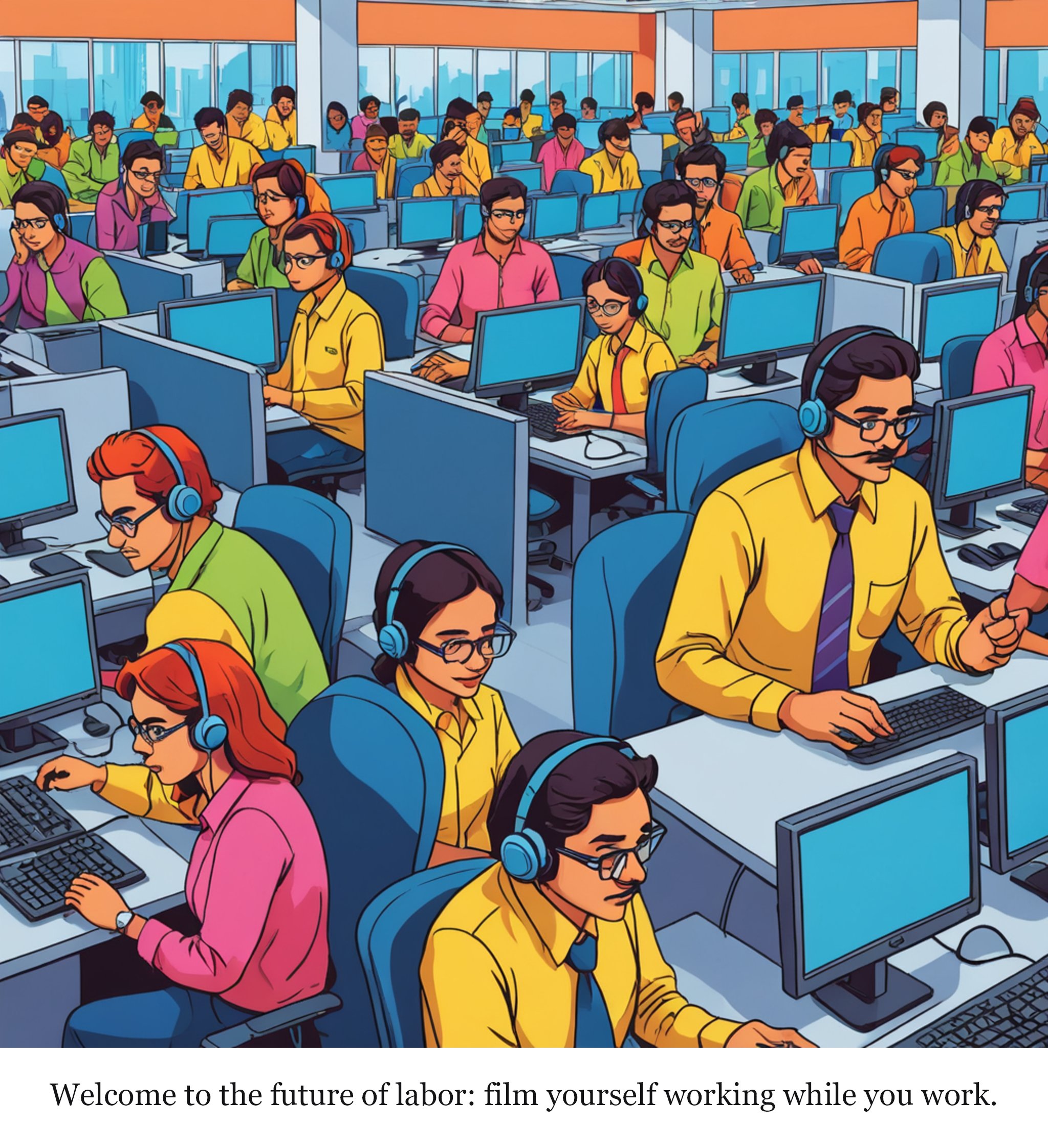 The Indian workers filming their work to train AI — one-panel cartoon