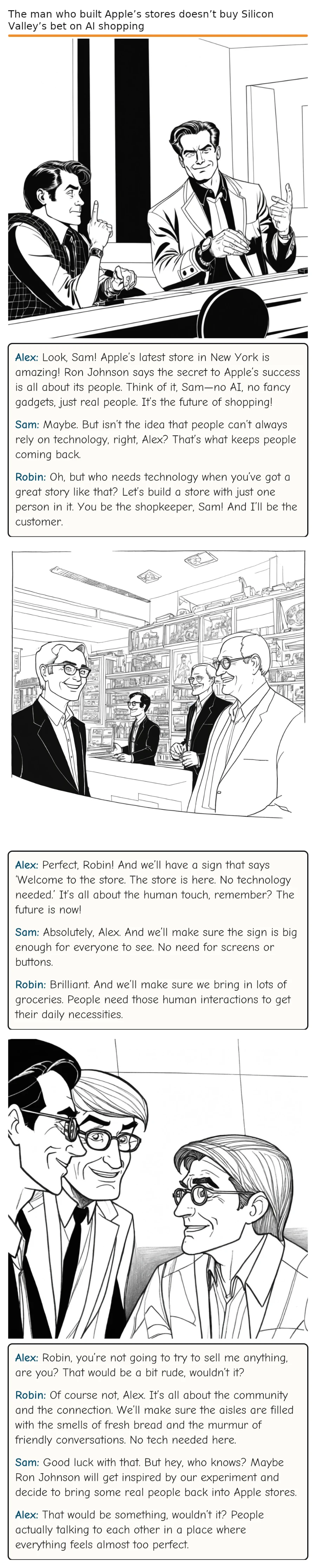 The man who built Apple’s stores doesn’t buy Silicon Valley’s bet on AI shopping — comic strip