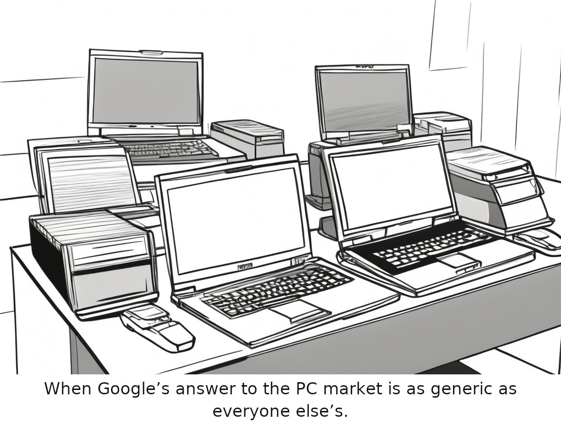 These are the first five Googlebook laptops — one-panel cartoon