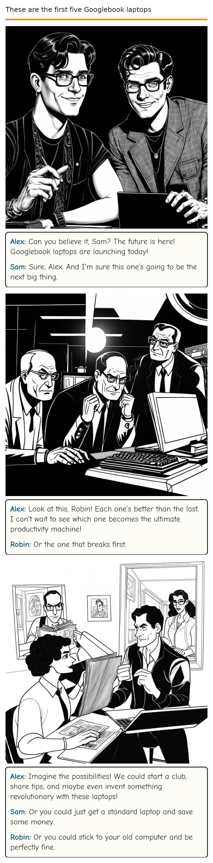 These are the first five Googlebook laptops — comic strip
