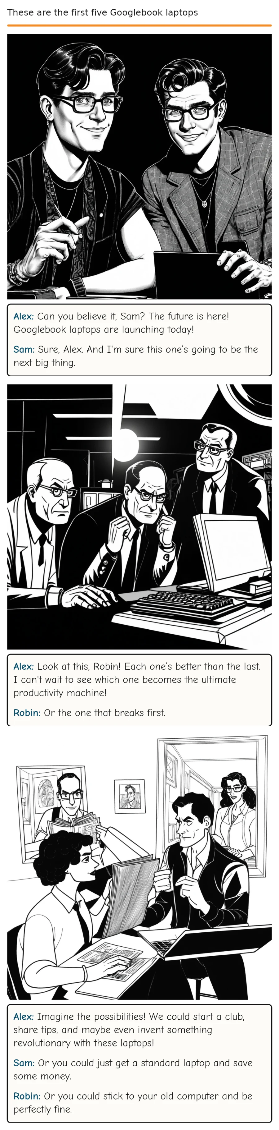 These are the first five Googlebook laptops — comic strip