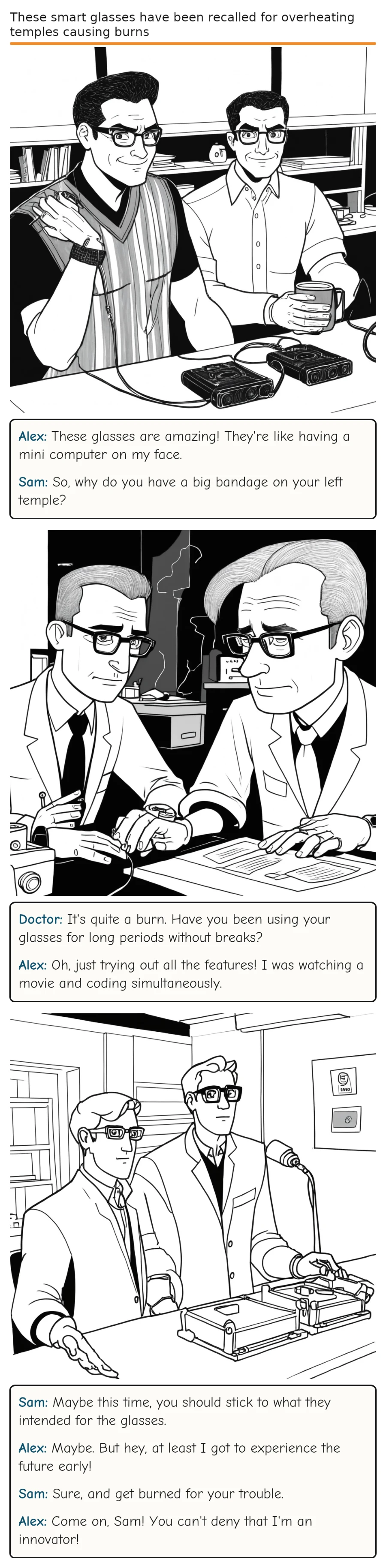 These smart glasses have been recalled for overheating temples causing burns — comic strip
