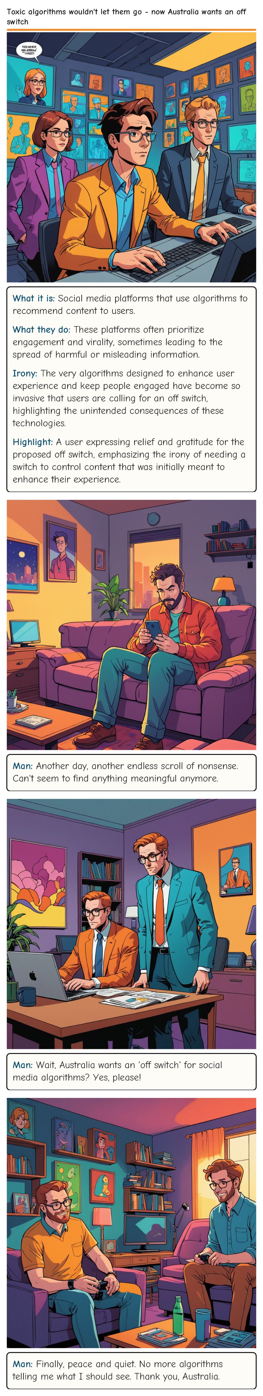 Toxic algorithms wouldn't let them go - now Australia wants an off switch — comic strip