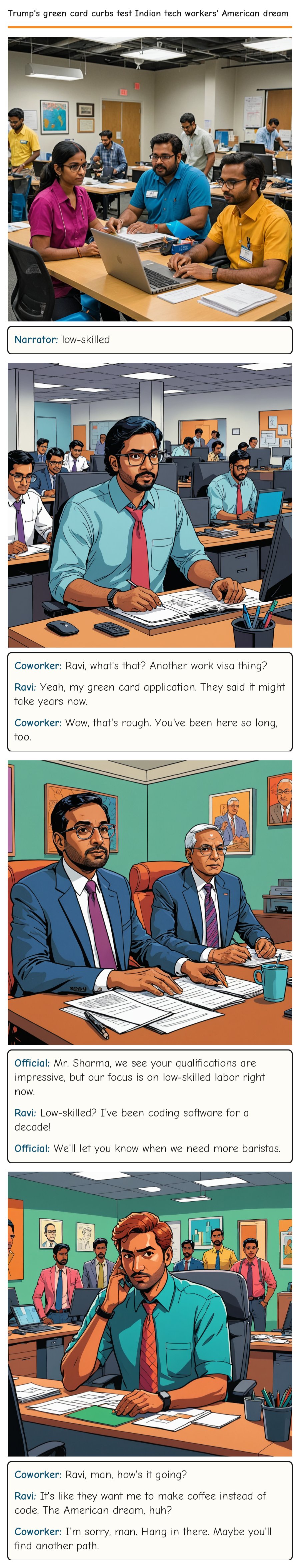 Trump's green card curbs test Indian tech workers' American dream — comic strip