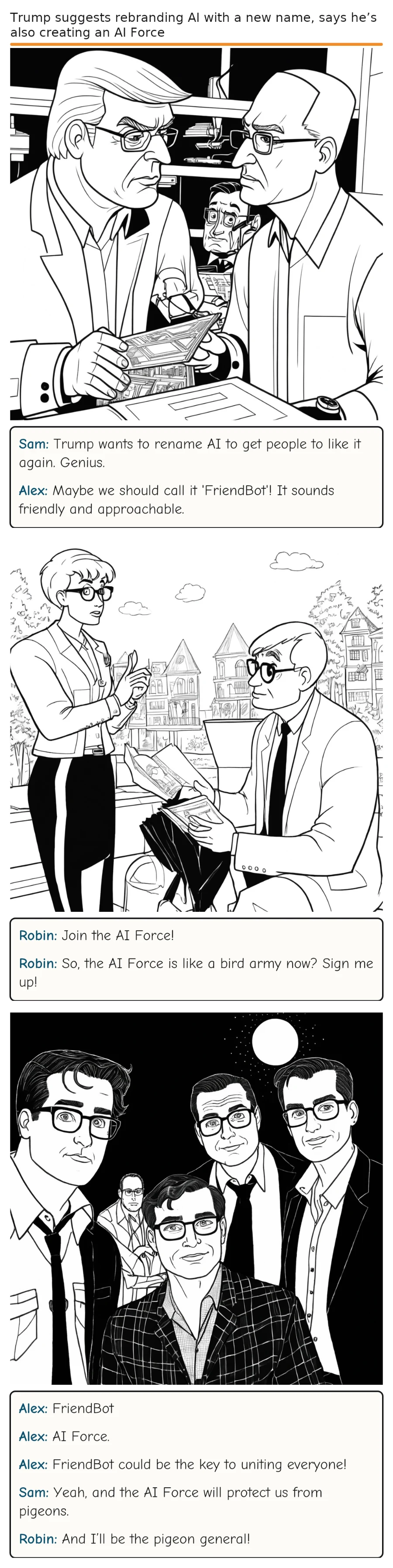 Trump suggests rebranding AI with a new name, says he’s also creating an AI Force — comic strip
