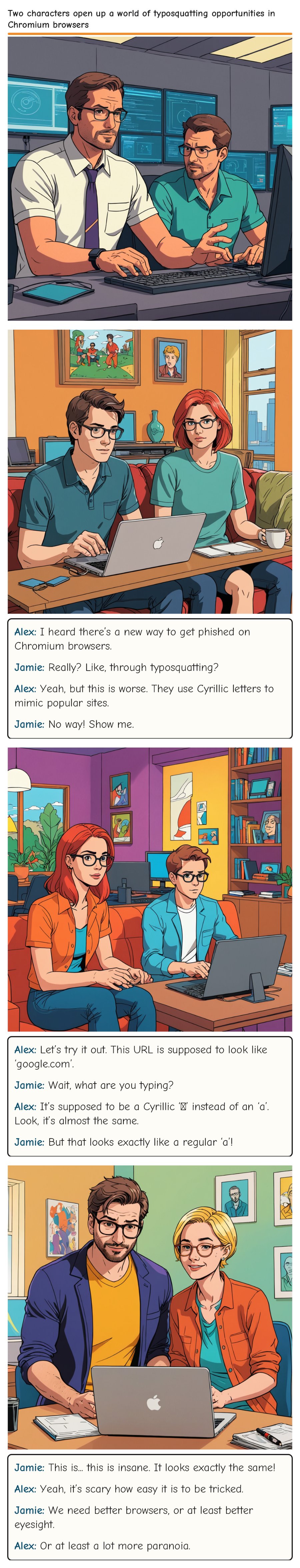 Two characters open up a world of typosquatting opportunities in Chromium browsers — comic strip