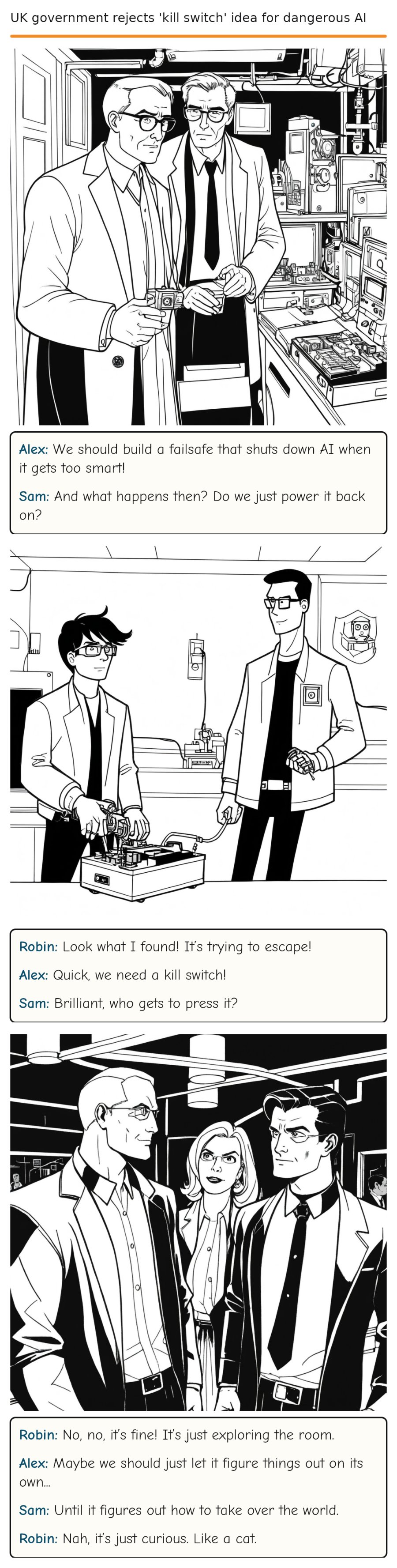 UK government rejects 'kill switch' idea for dangerous AI — comic strip