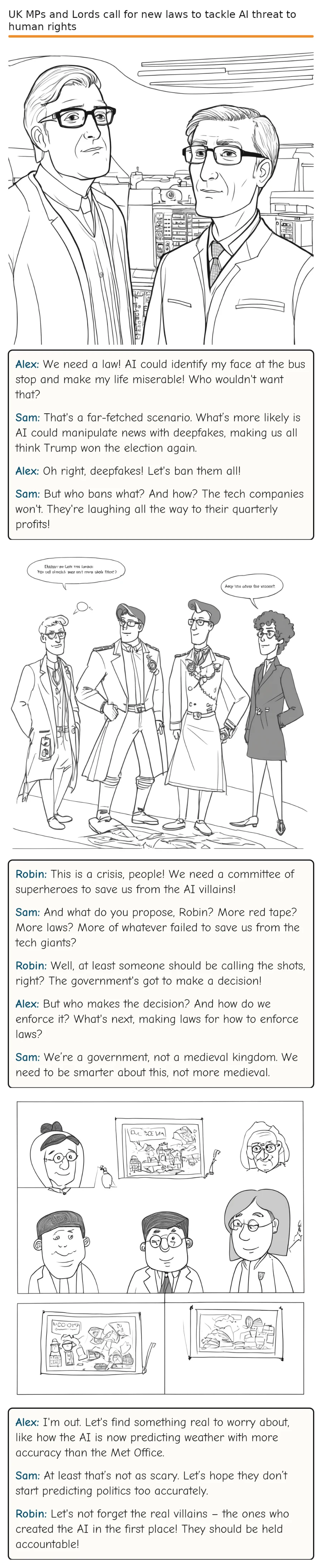 UK MPs and Lords call for new laws to tackle AI threat to human rights — comic strip