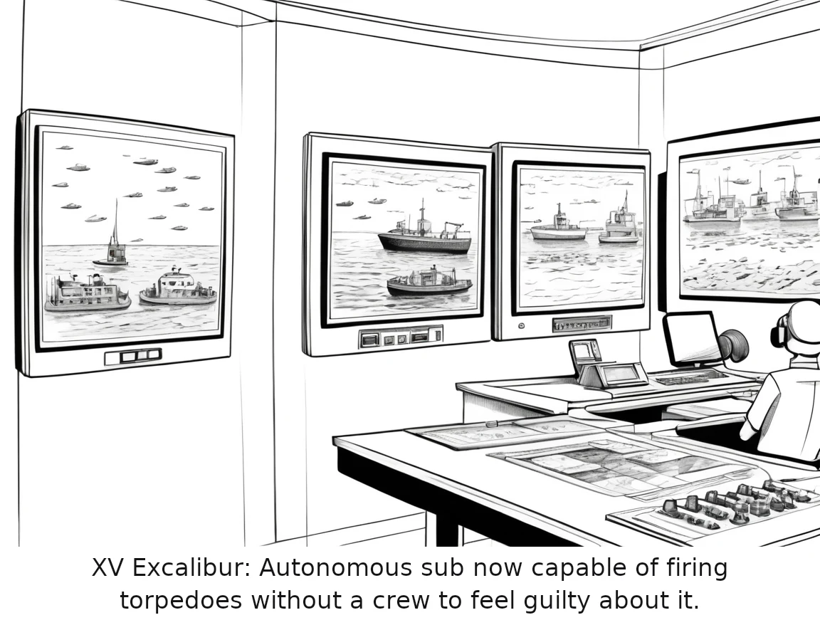 XV Excalibur: Autonomous sub now capable of firing torpedoes without a crew to feel guilty about it.