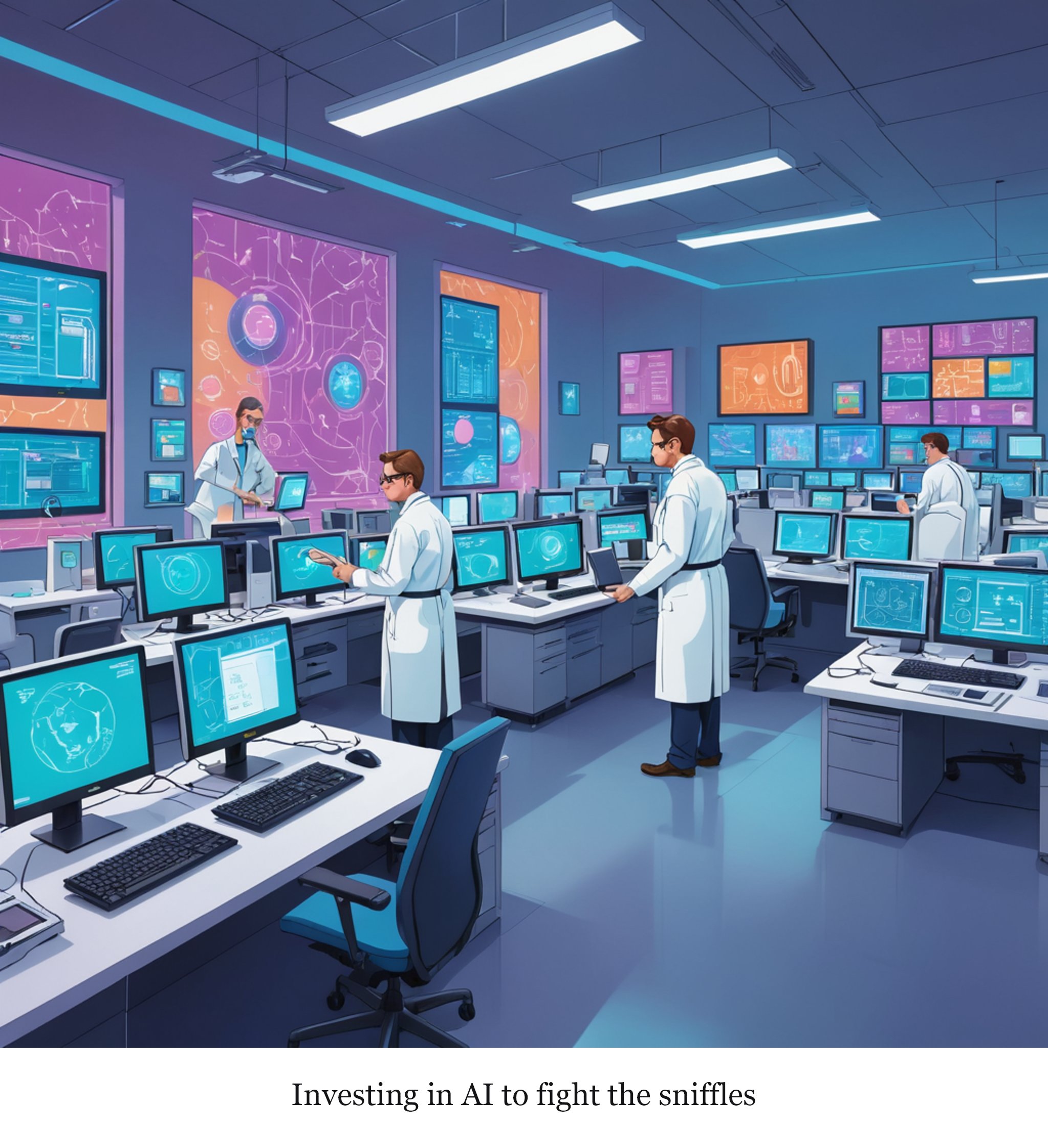 UK to invest £100m in 'world first' AI Biosecurity Lab — one-panel cartoon