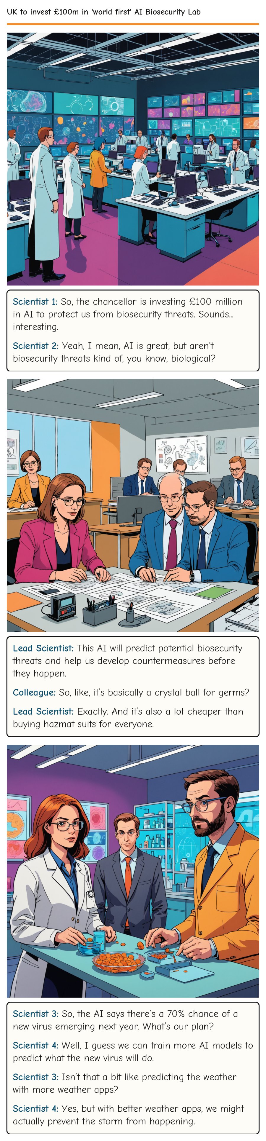 UK to invest £100m in 'world first' AI Biosecurity Lab — comic strip