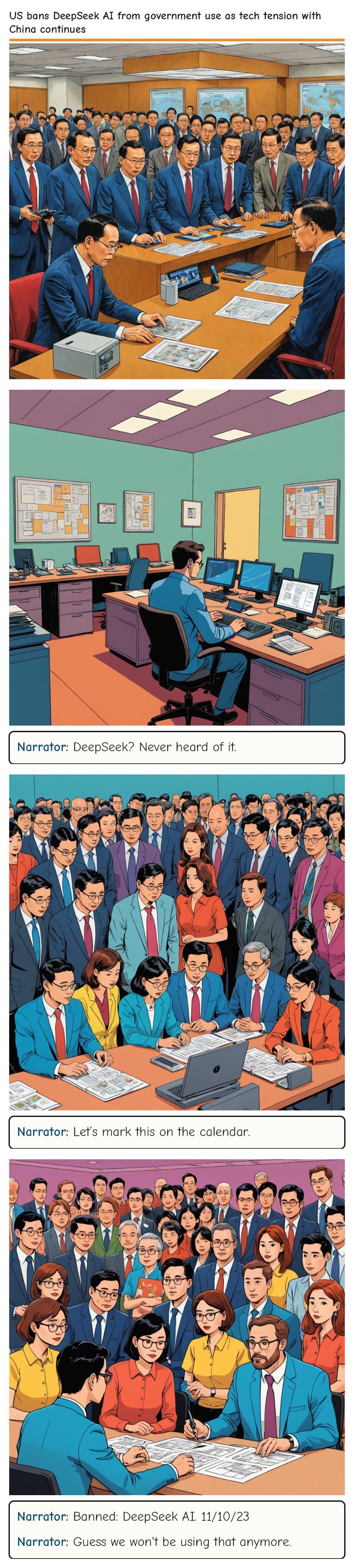US bans DeepSeek AI from government use as tech tension with China continues — comic strip