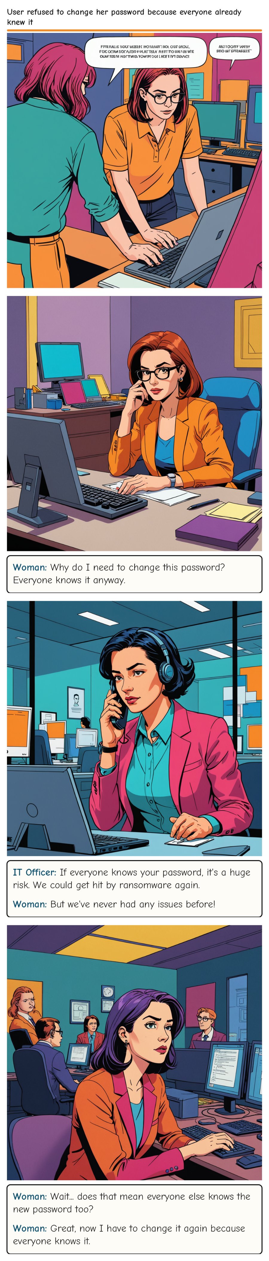 User refused to change her password because everyone already knew it — comic strip
