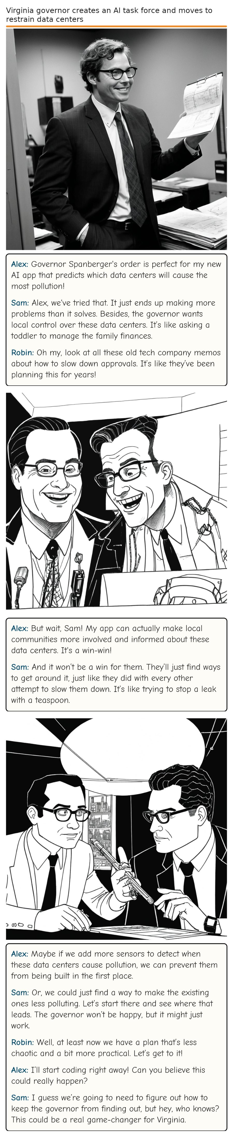 Virginia governor creates an AI task force and moves to restrain data centers — comic strip