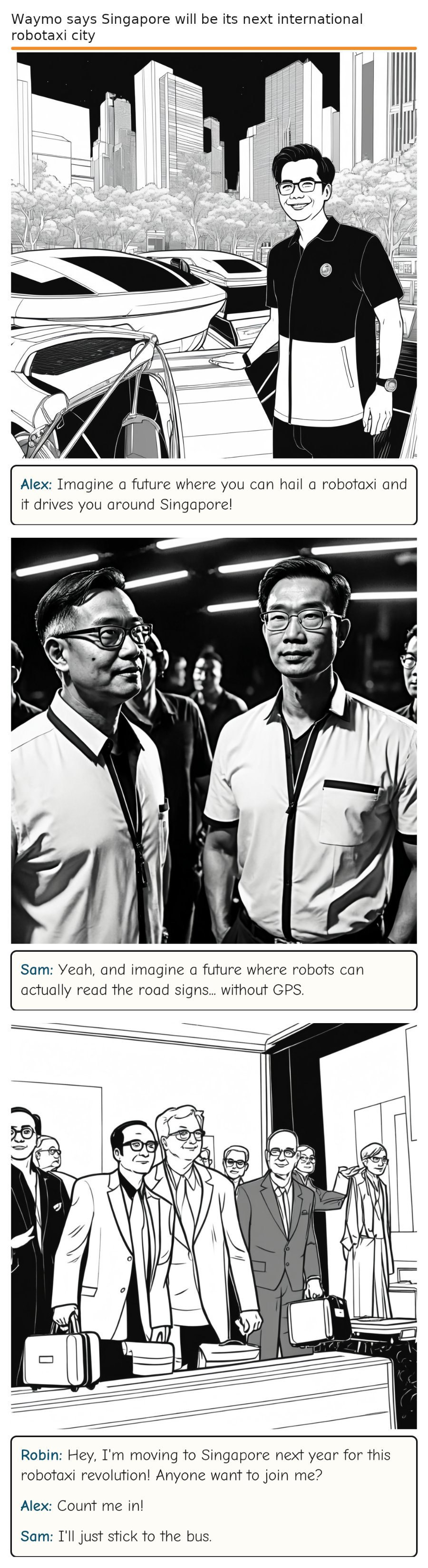 Waymo says Singapore will be its next international robotaxi city — comic strip