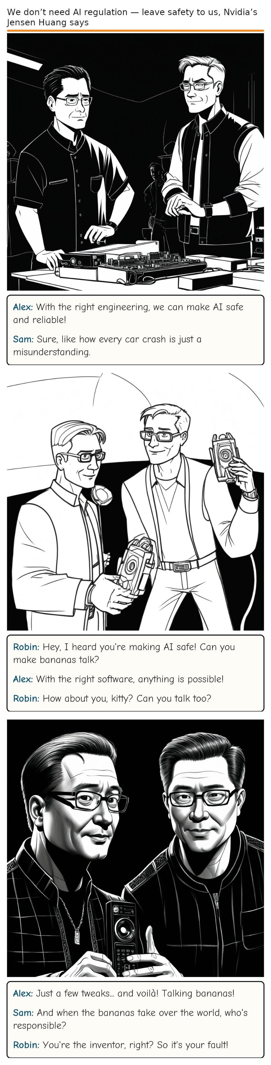 We don’t need AI regulation — leave safety to us, Nvidia’s Jensen Huang says — comic strip