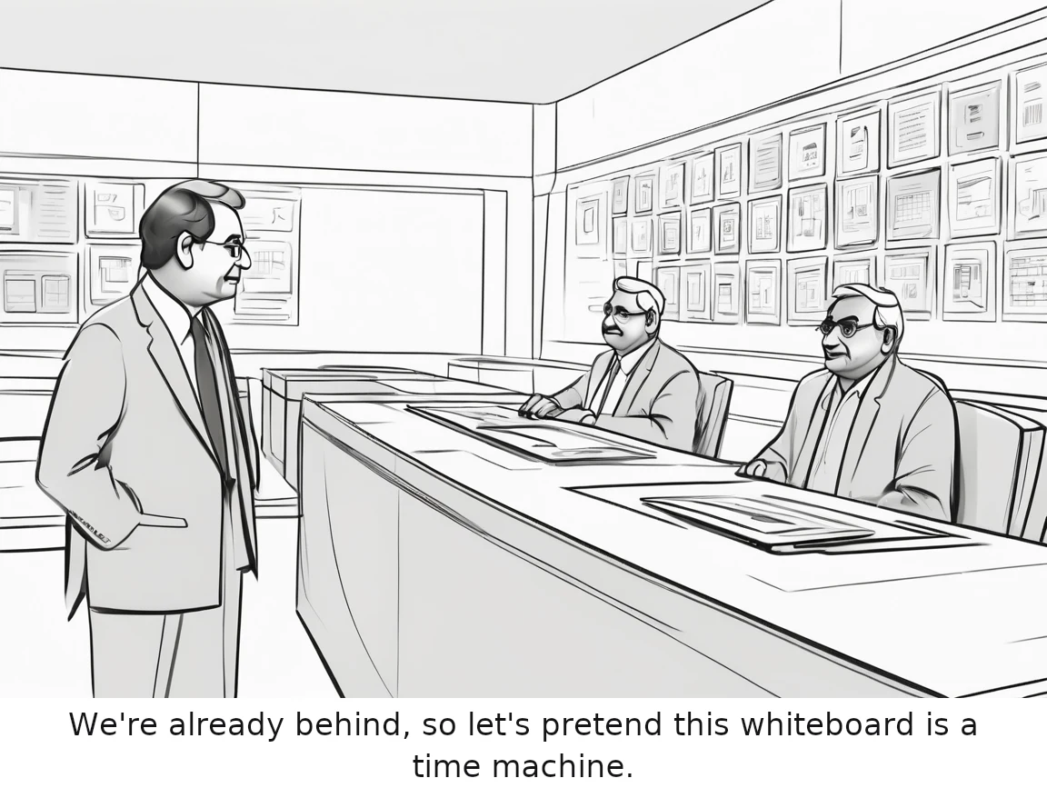 We're already behind, so let's pretend this whiteboard is a time machine.