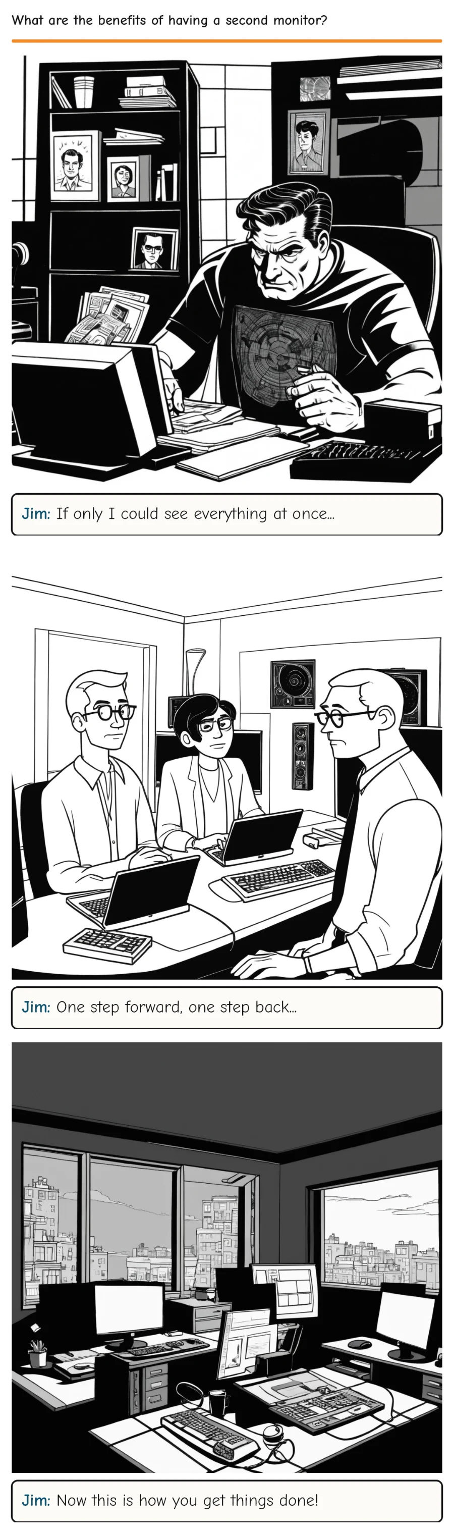 What are the benefits of having a second monitor? — comic strip