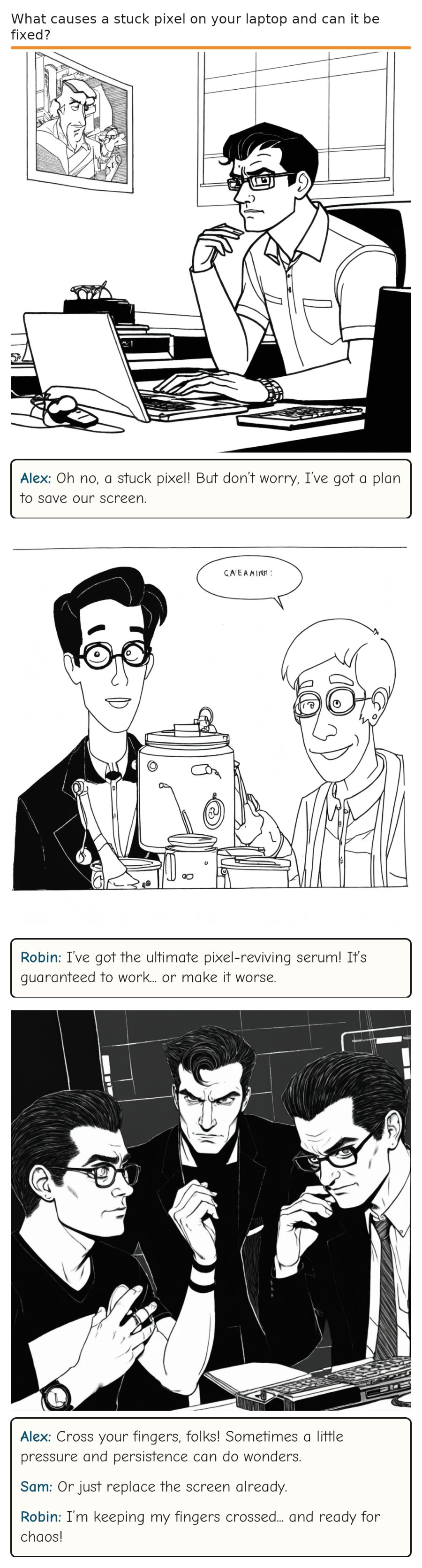 What causes a stuck pixel on your laptop and can it be fixed? — comic strip