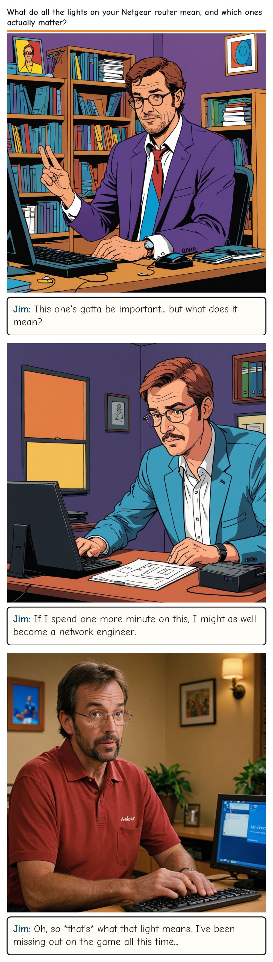 What do all the lights on your Netgear router mean, and which ones actually matter? — comic strip