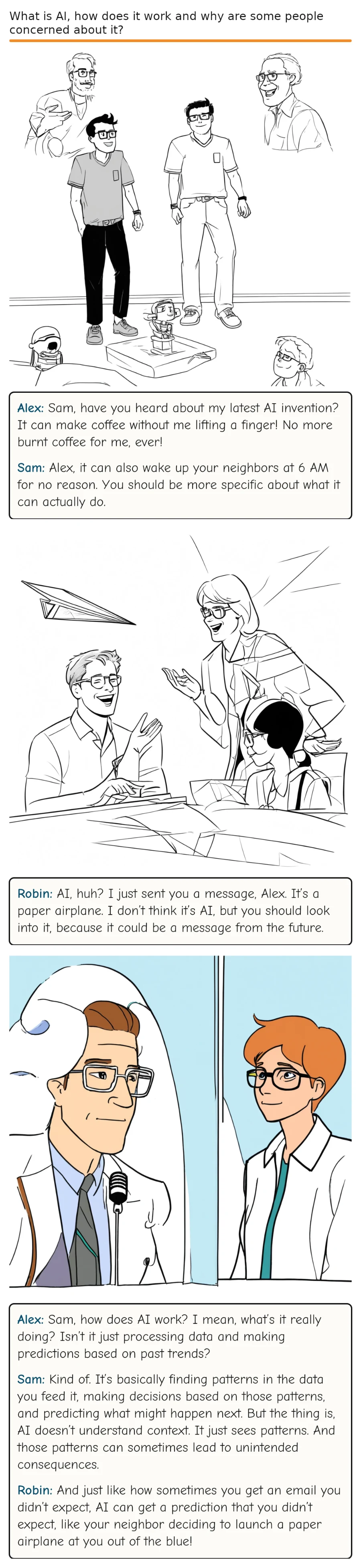 What is AI, how does it work and why are some people concerned about it? — comic strip