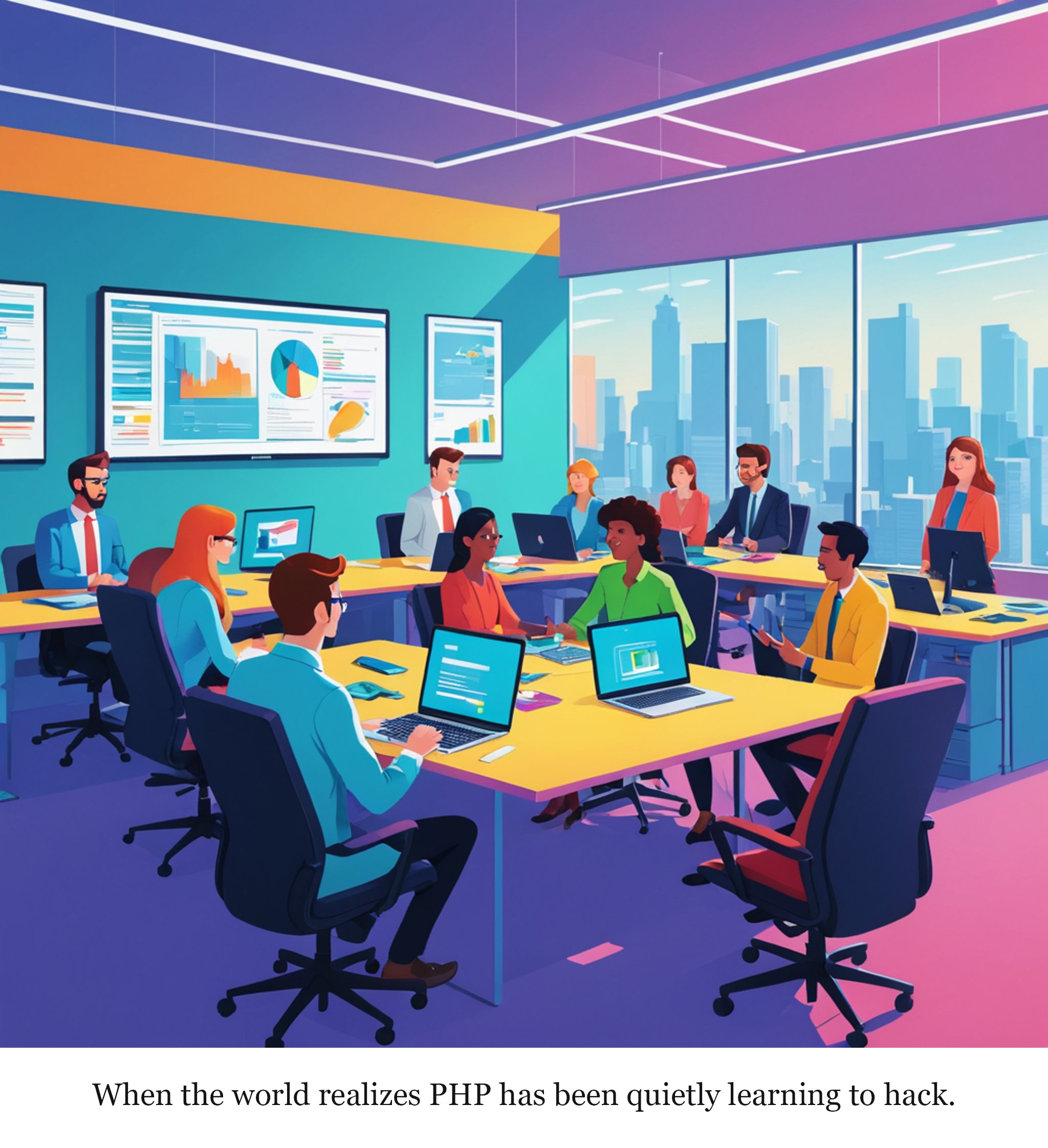 What is PHP and why did it spark a global cyber-security scramble? — one-panel cartoon