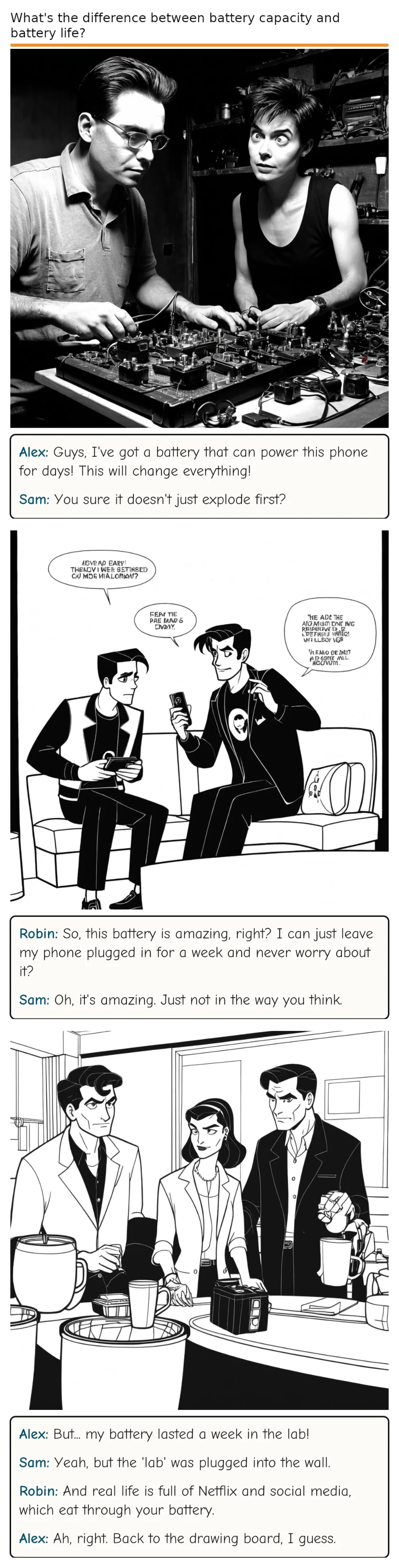 What's the difference between battery capacity and battery life? — comic strip