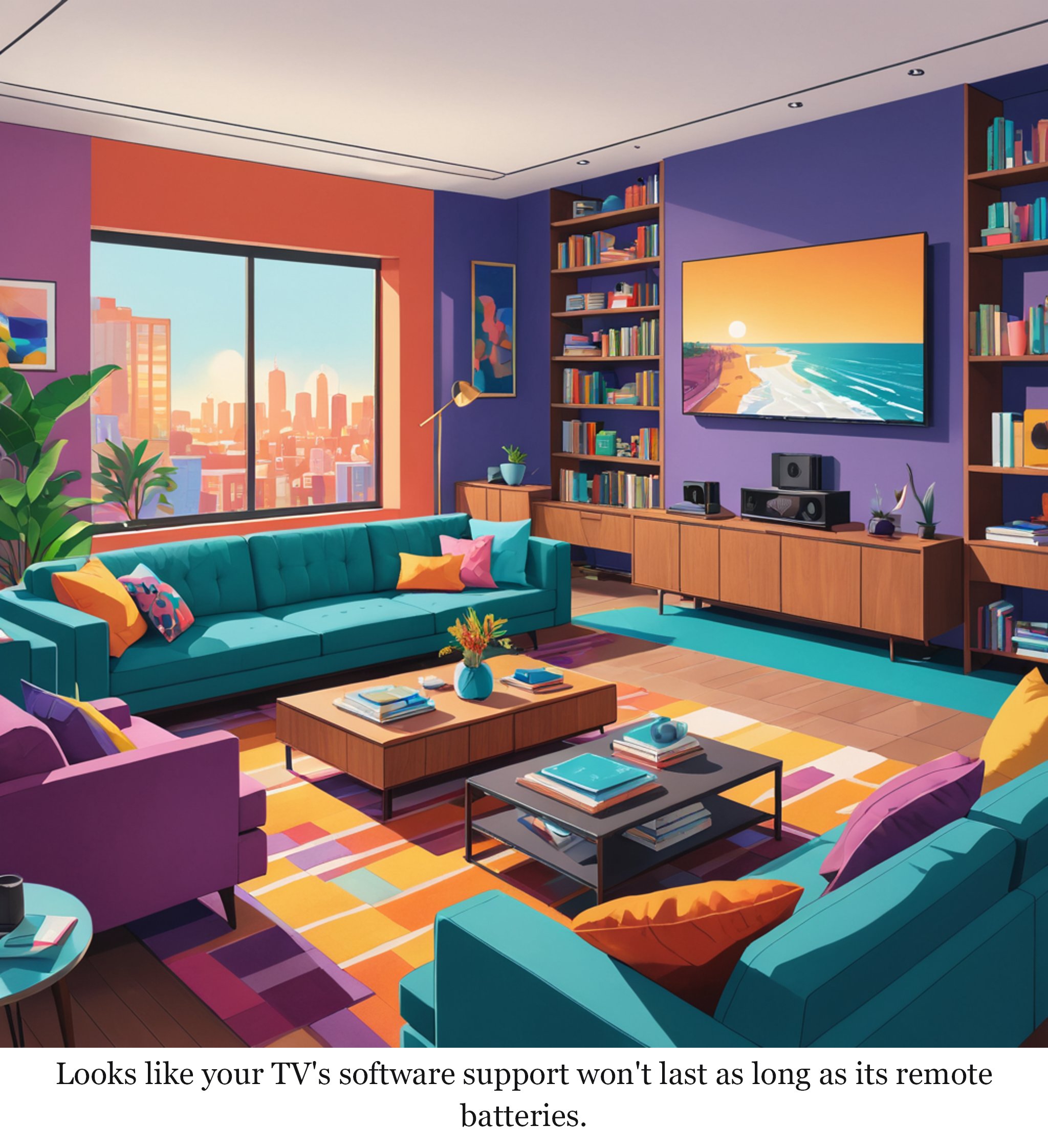 Which smart TV brands offer the longest software support? — one-panel cartoon