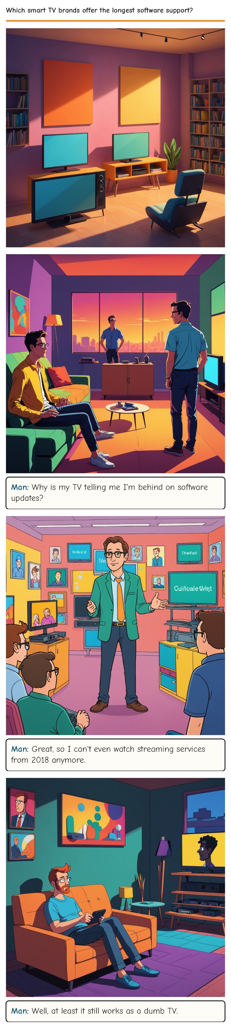 Which smart TV brands offer the longest software support? — comic strip