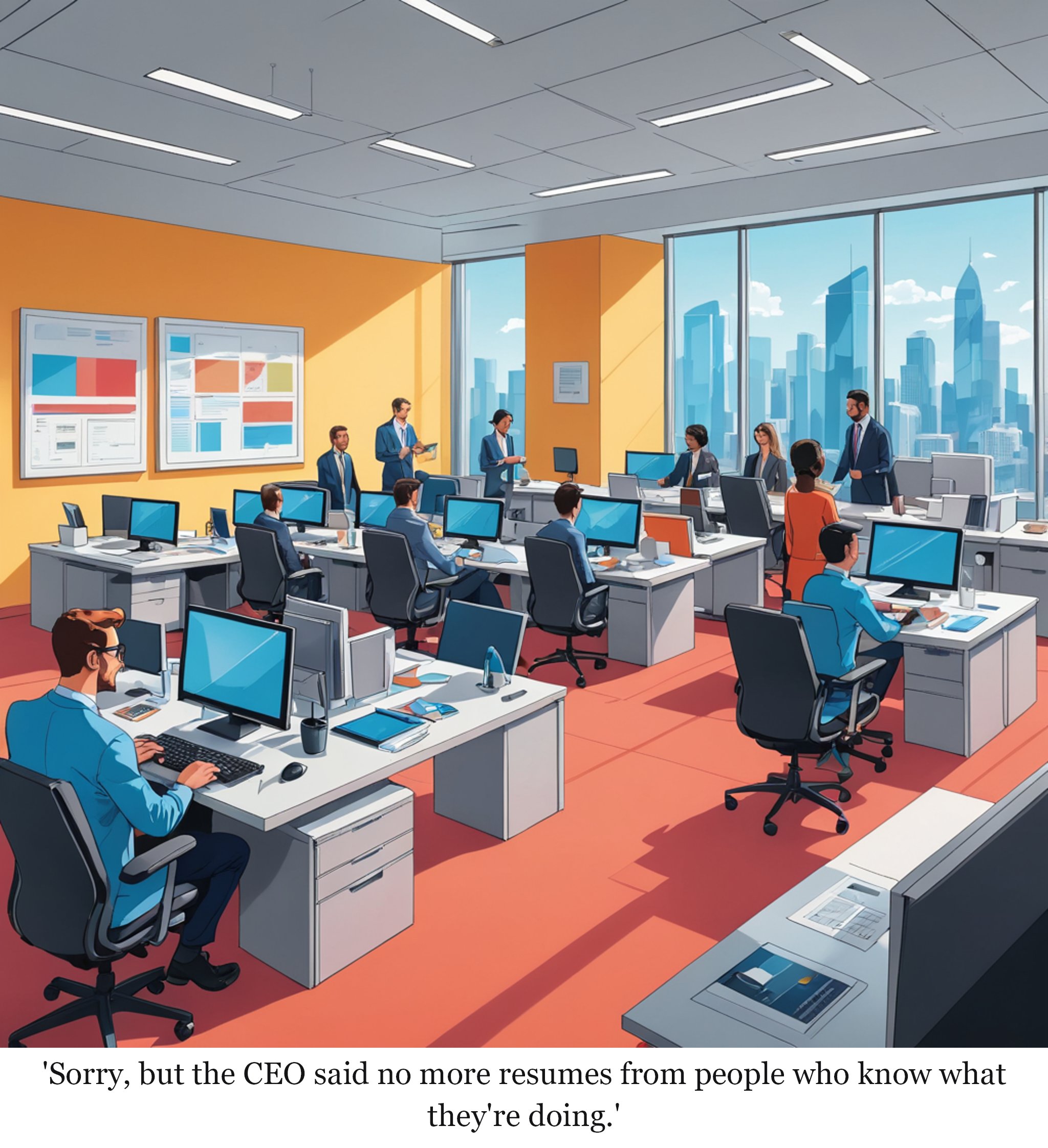 'Sorry, but the CEO said no more resumes from people who know what they're doing.'