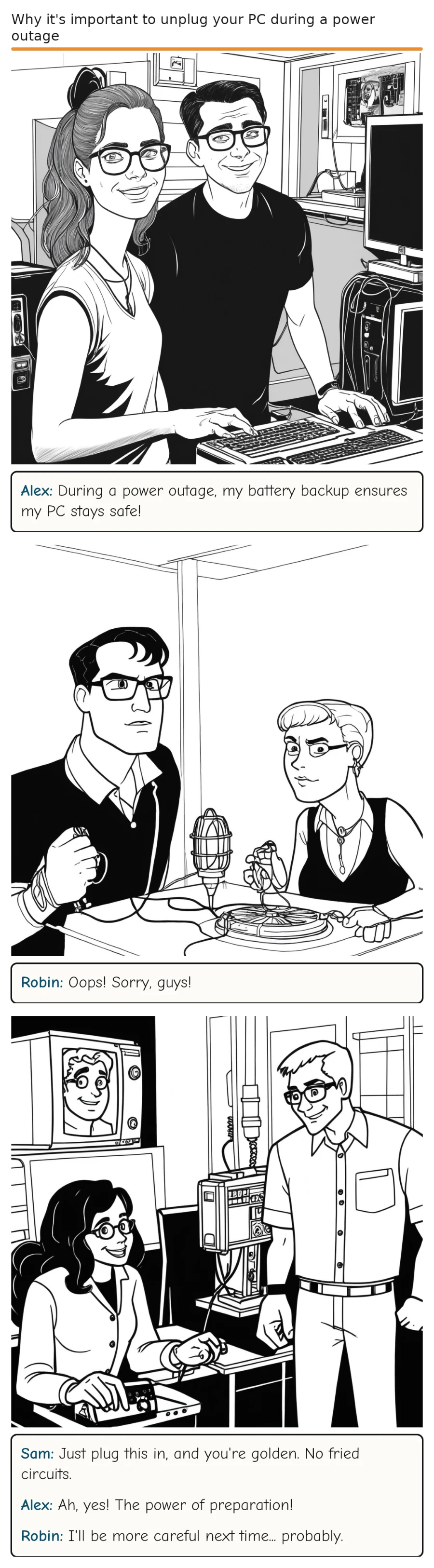 Why it's important to unplug your PC during a power outage — comic strip