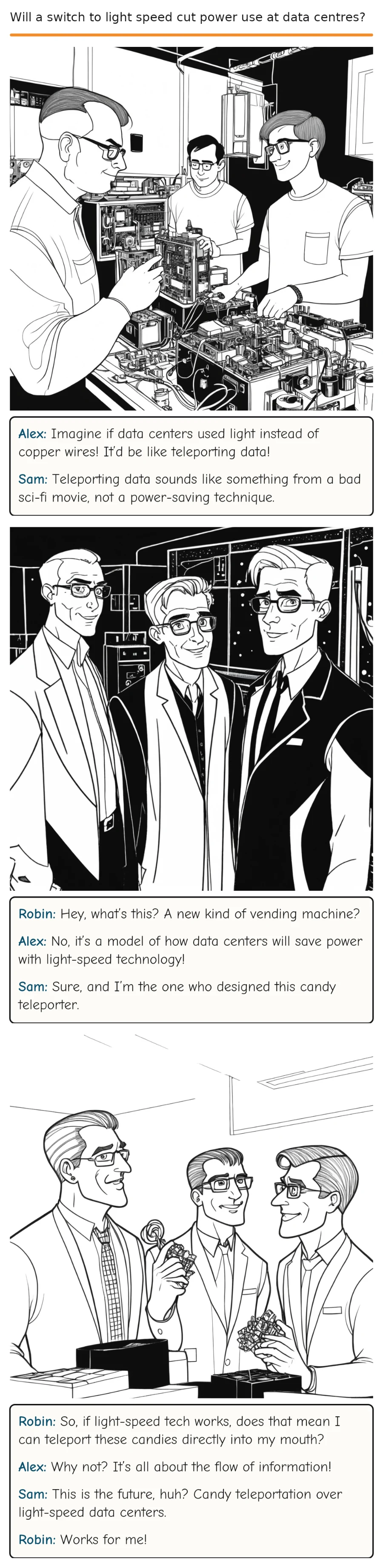 Will a switch to light speed cut power use at data centres? — comic strip