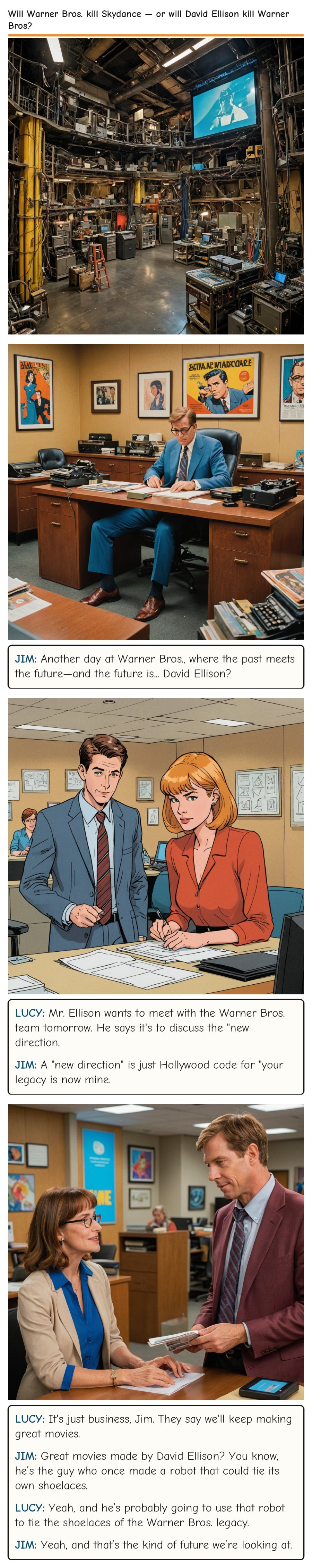 Will Warner Bros. kill Skydance — or will David Ellison kill Warner Bros? — comic strip