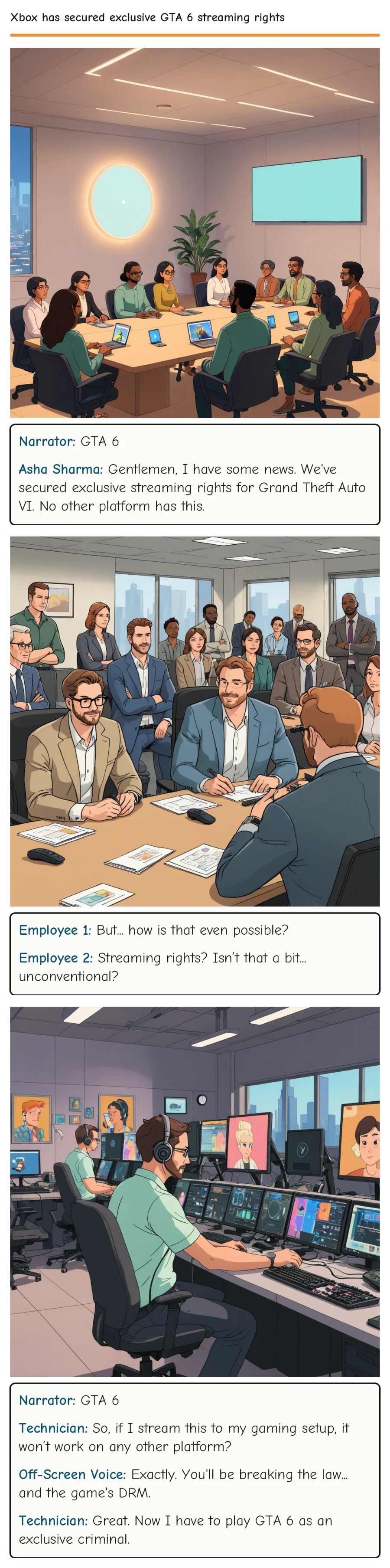 Xbox has secured exclusive GTA 6 streaming rights — comic strip