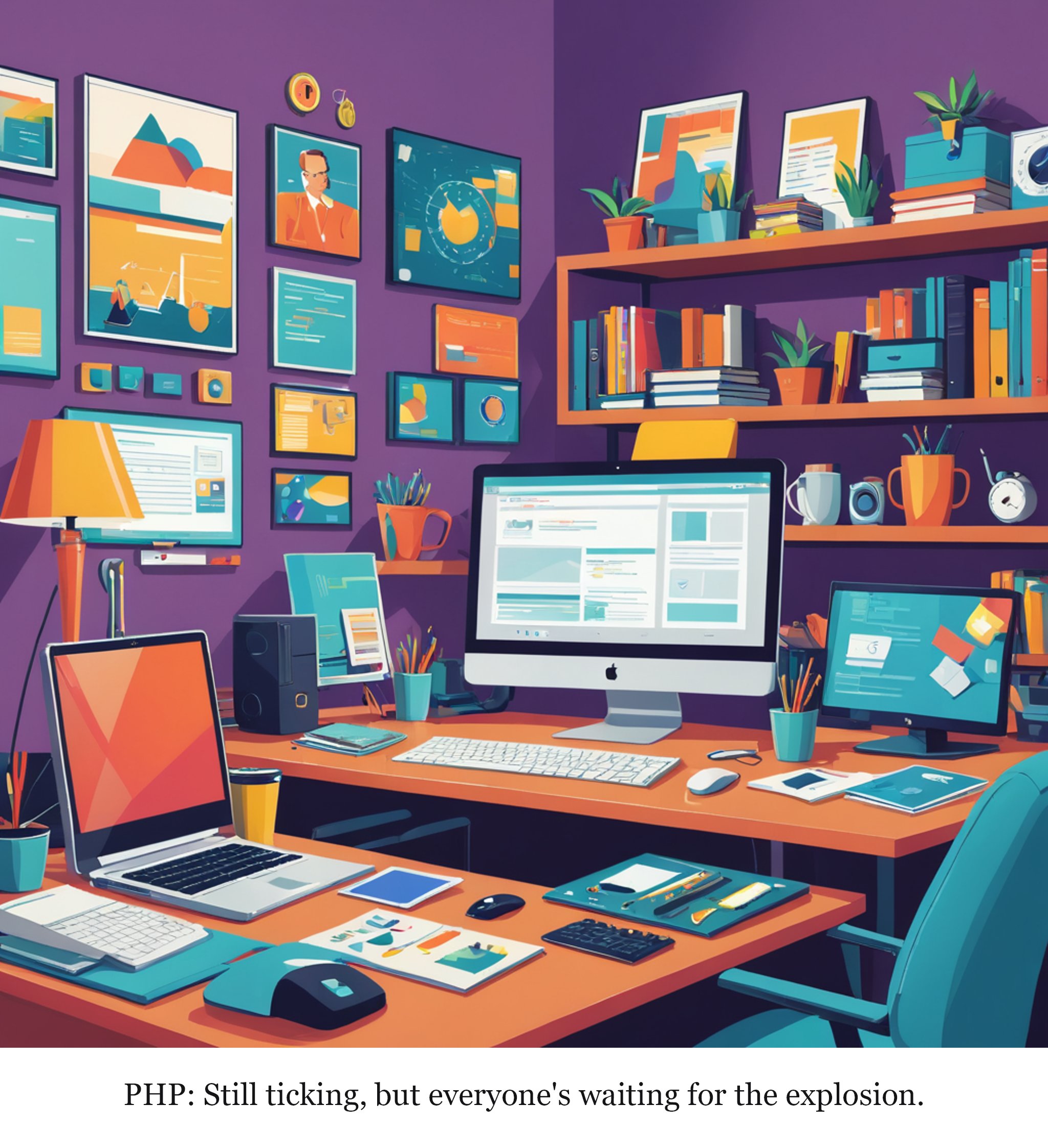 Zoe Kleinman: PHP is the cyber equivalent of an unexploded bomb — one-panel cartoon